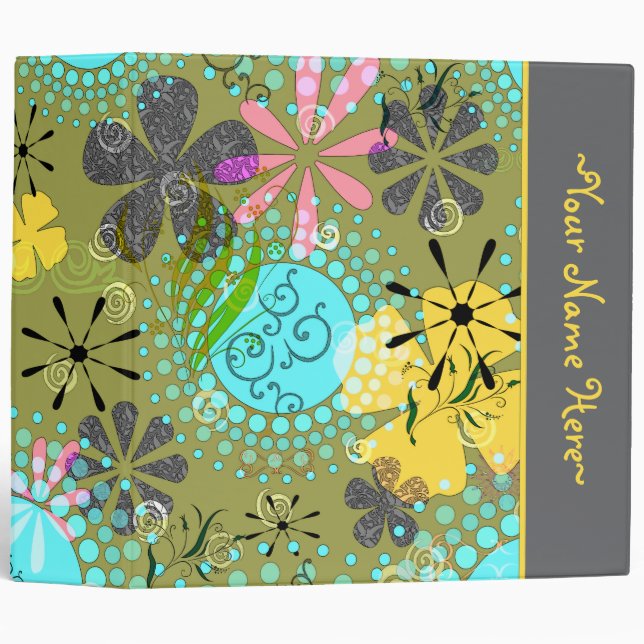 Retro Floral Personalized Avery Binder~ 2 inch Binder (Front/Spine)