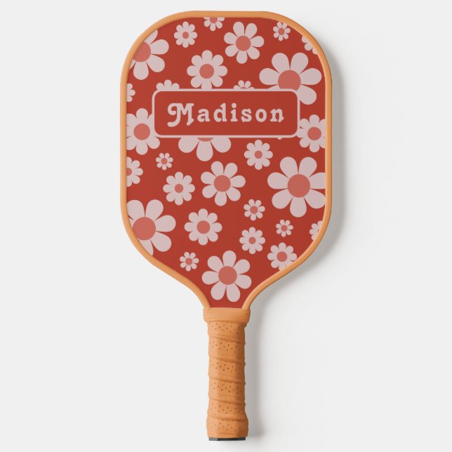 Retro Floral Personalized Name Pickleball Paddle (Front)