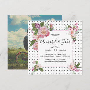 Retro Floral Photo Engagment Party Invitation