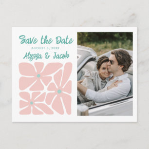 Retro Floral Photo Wedding Save the Date Postcard