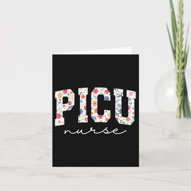 Retro Floral Picu Nurse Flower Pediatric Icu Nurse Card (Front)