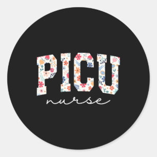 Retro Floral Picu Nurse Flower Pediatric Icu Nurse Classic Round Sticker
