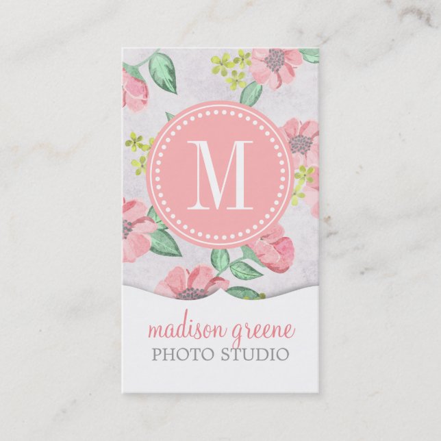 Retro Floral Pink Watercolor Personalized Business Card (Front)