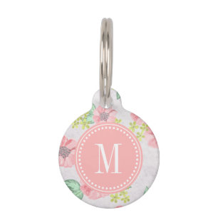 Retro Floral Pink Watercolor Personalized Pet Tag