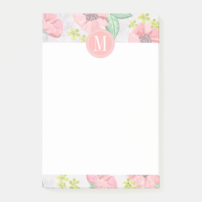 Retro Floral Pink Watercolor Personalized Post-it Notes (Front)