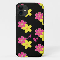 Retro Floral Pink Yellow & Black Personalized