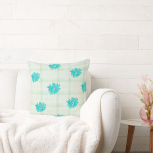 Retro Floral Plaid Throw Pillow