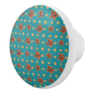 Retro Floral, Polka Dots on Teal Drawer Knob