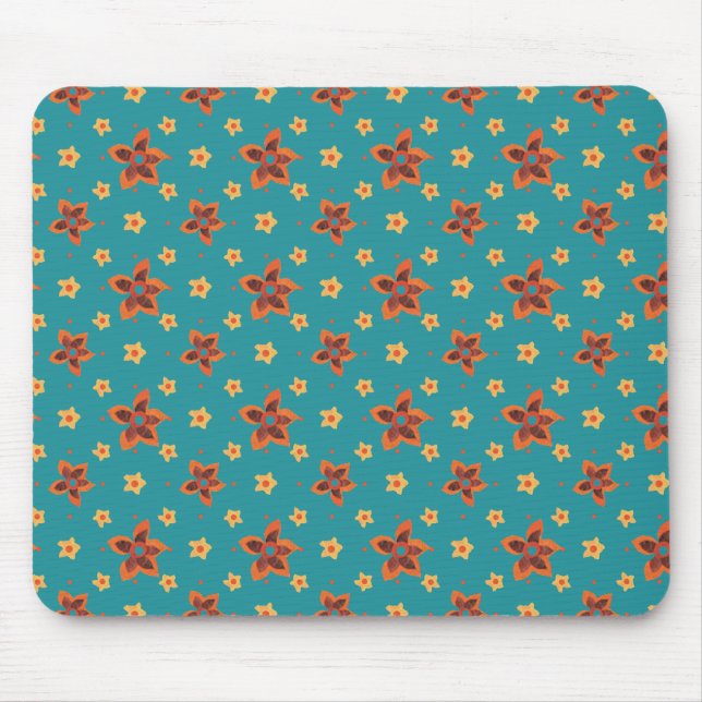 Retro Floral, Polka Dots on Teal Glass Mousepad (Front)