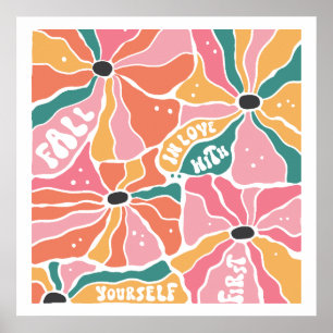 Retro Floral Poster - "Fall in Love with Yourself 