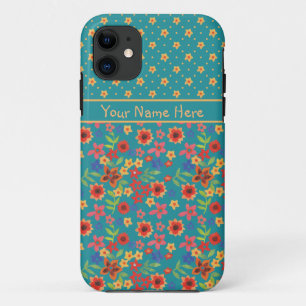 Retro Floral Prints on Teal Custom iPhone 5 Case