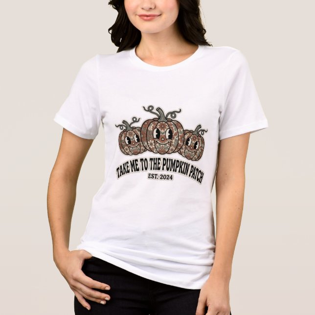 Retro Floral Pumpkin Patch Fall T-Shirt Tri-Blend Shirt (Front)