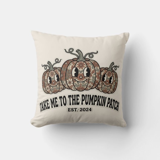 Retro Floral Pumpkin Patch Fall Throw Pillow (Front)