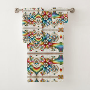 Retro Floral Rainbow Mid Century Modern Bath Towel Set
