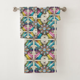 Retro Floral Rainbow Mid Century Modern Bath Towel Set