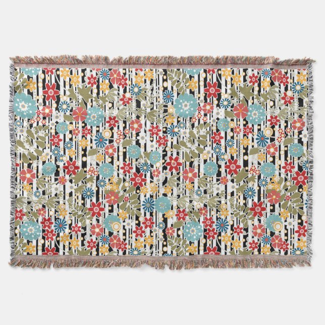Retro, floral retro throw blanket (Front)