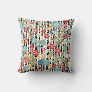 Retro, floral retro throw pillow