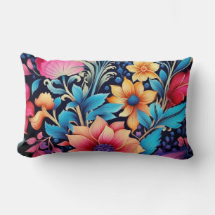 Retro Floral Rhapsody Lumbar Pillow