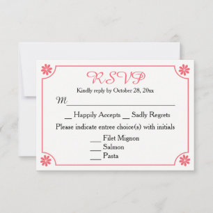 Retro Floral RSVP Pink & White Flower Wedding Card