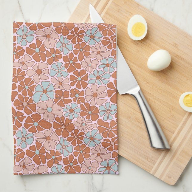 Retro Floral Seamless Pattern Kitchen Towel (Quarter Fold)