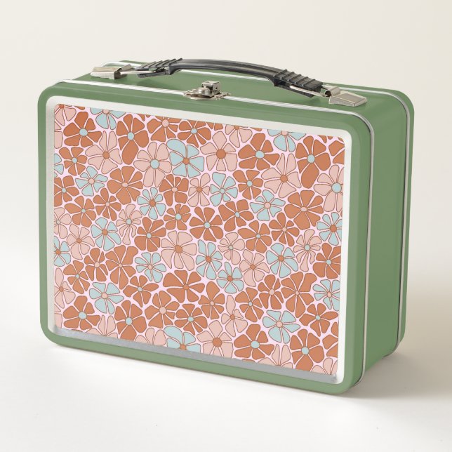 Retro Floral Seamless Pattern Metal Lunch Box (Front)