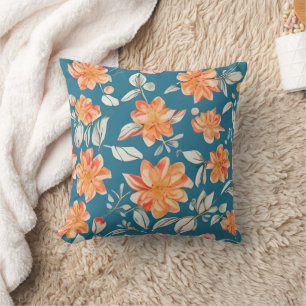 Retro Floral Seamless Pattern Throw Pillow