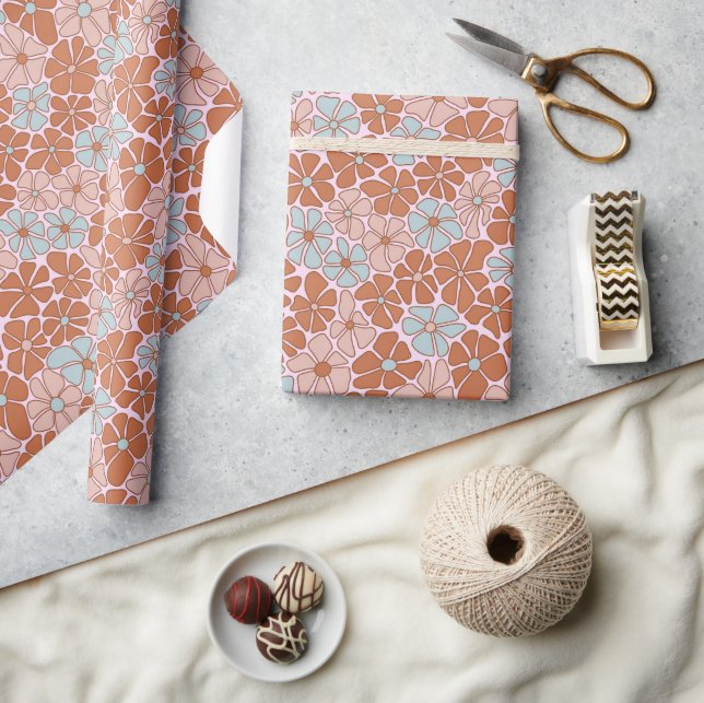 Retro Floral Seamless Pattern Wrapping Paper (Crafts)