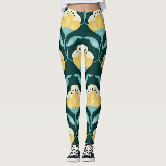 Retro Floral Seamless Vintage Pattern Leggings (Front)