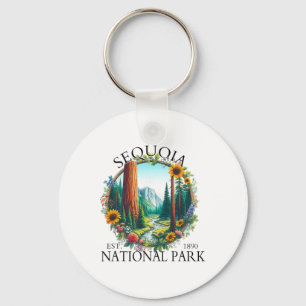 Retro Floral Sequoia National Park Hiking Camping Keychain