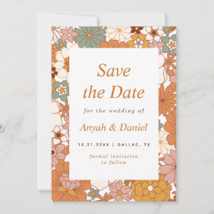 Retro Floral Simple Minimalist 60s 70s Save The Date