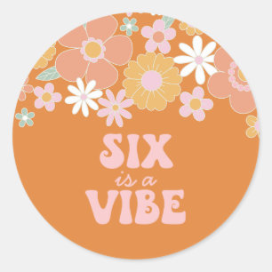 Retro Floral Six is a Vibe 6th birthday Classic Round Sticker