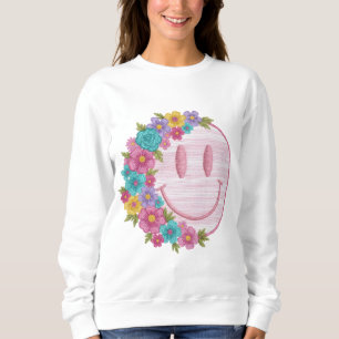 Retro Floral Smiley Face PNG Sublimation Design Sweatshirt