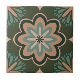 Retro Floral Star in Deep Earth Tones Tile