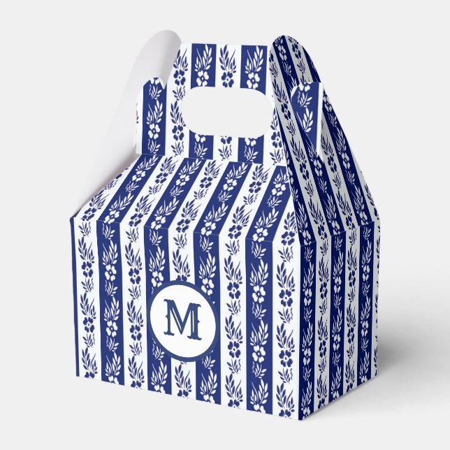 Retro Floral  Stripes Monogram Design Favor Box (Front Side)