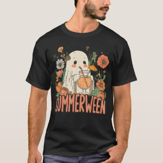 Retro Floral Summerween Ghost Halloween Summer Coc T-Shirt