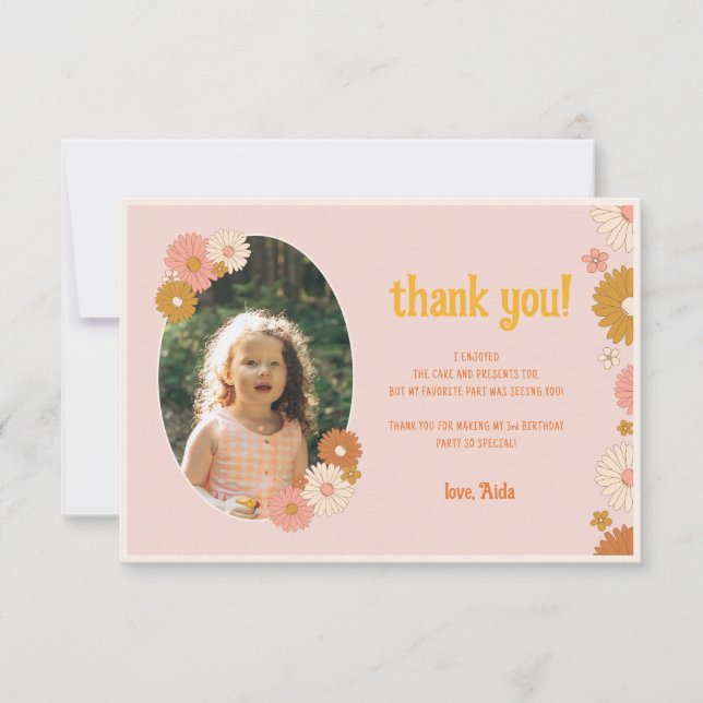 Retro Floral Super 3e anniversaire Carte de remerc (Devant)