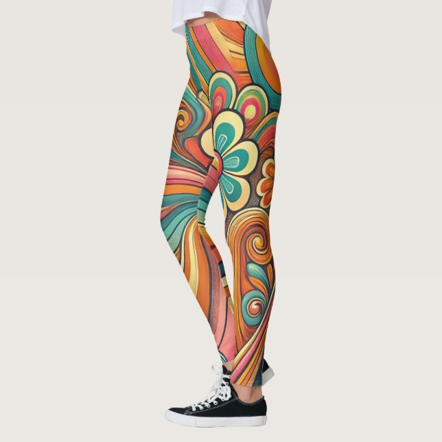 Retro Floral & Swirl Women's Leggings (Left)