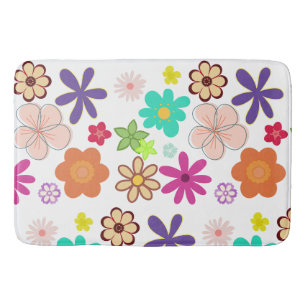 Retro Floral T-Shirt – Colorful Groovy Flowers Des Bath Mat