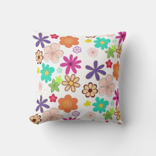 Retro Floral T-Shirt – Colorful Groovy Flowers Des Throw Pillow