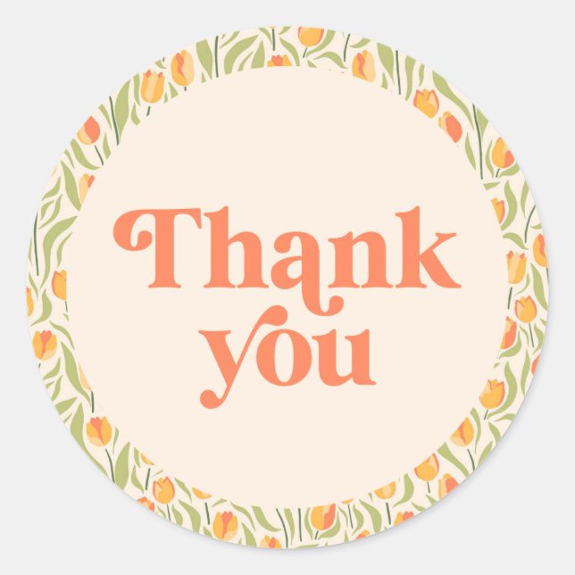Retro Floral Thank You Classic Round Sticker (Front)