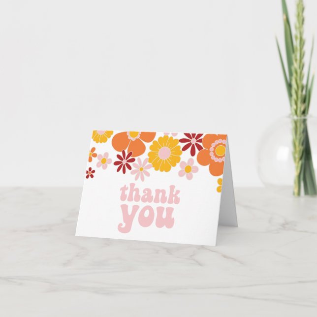 Retro Floral Thank You Sticker Card (Front)