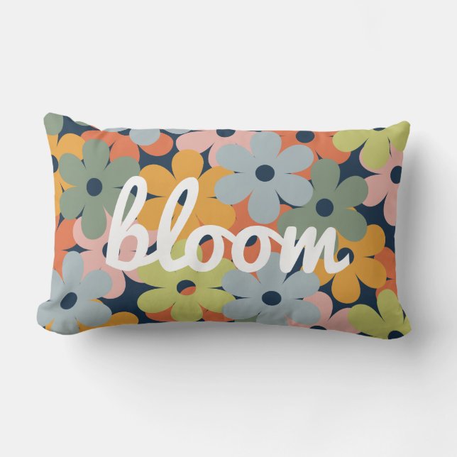 Retro Floral Throw Pillow for Girls Room (Front)