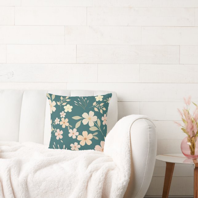 Retro Floral Vibe  Throw Pillow (Couch)