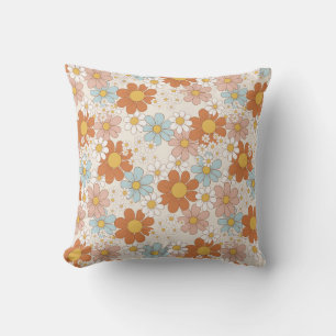 Retro Floral Vintage Aesthetic Daisy 70's Design Throw Pillow