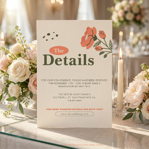 Retro Floral Vintage Garden Wedding Details Enclosure Card