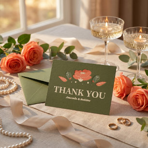 Retro Floral Vintage Garden Wedding Thank You Card