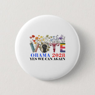 Retro Floral Vote Obama 2028 Yes We Can Again _1 2 Inch Round Button