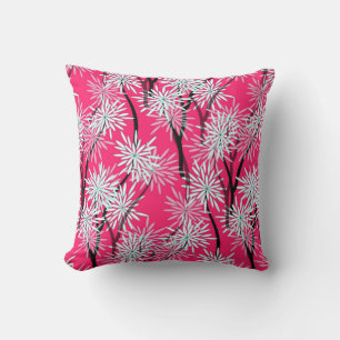 retro floral wallpaper asian style in red white bl throw pillow