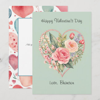 Retro Floral Watercolor Photo Valentine's Day Card