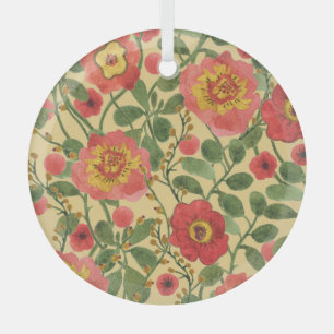 Retro Floral Watercolor: Timeless Elegance Glass Ornament